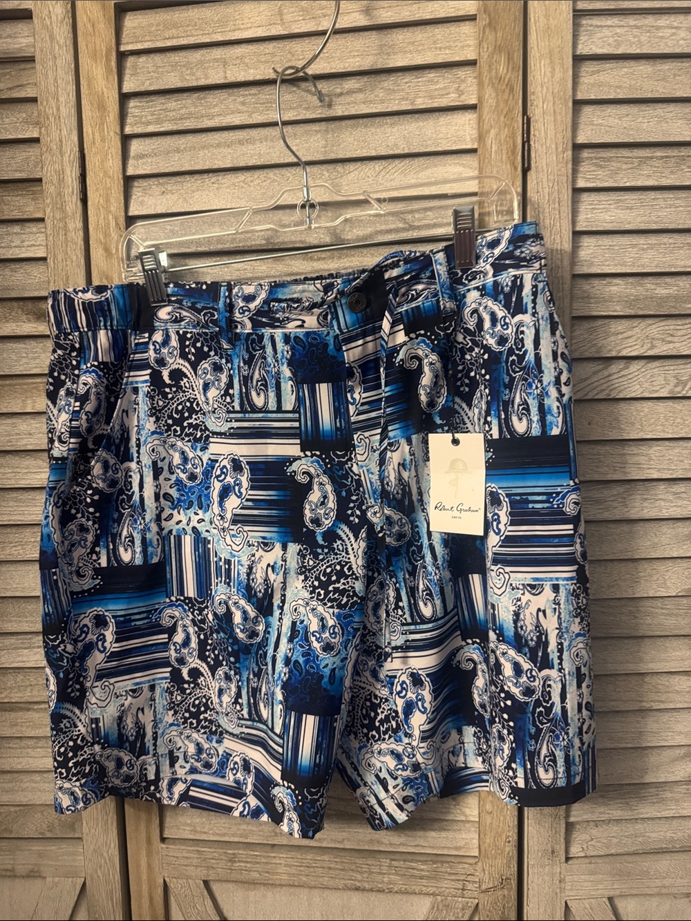 Robert Graham Blue Paisley & Stripe Patchwork Athletic Shorts size 36